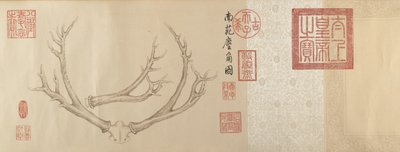 1762 年と 1767 年の 2 枚の鹿の角の絵。 作： Emperor Qianlong