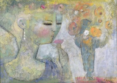 ガラスの花瓶（油彩・キャンバス 作： Endre Roder