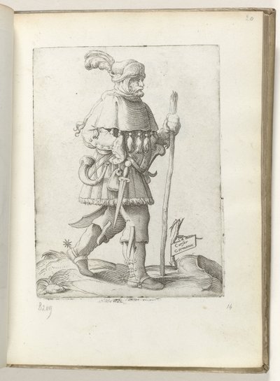 ドイツ語カーソル (オブジェクトのタイトル) Duitse koerier, met hoorn en wandelstok 私たちの時代のさまざまな国の態度（シリーズタイトル） 作： Enea Vico