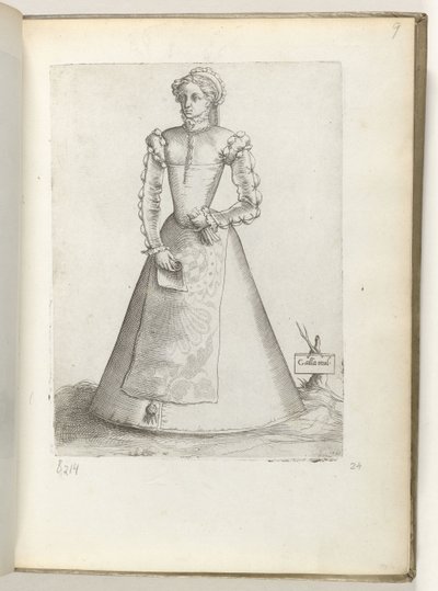 Galla mul(ier) (オブジェクトのタイトル) 1550年頃のファッションに身を包んだフランス出身の既婚女性 Diversarum gentium nostrae aetatis所（シリーズ名） 作： Enea Vico