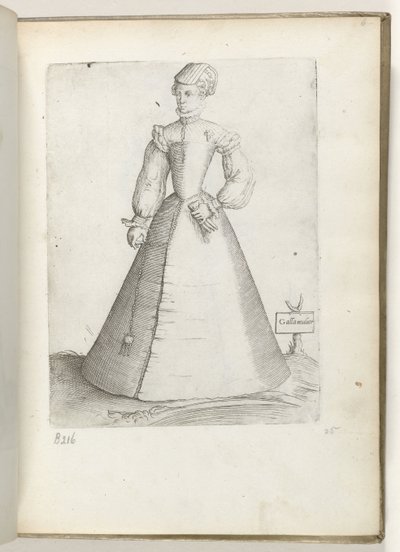 Galla mulier (オブジェクトのタイトル) 1550年頃のファッションに身を包んだフランス出身の既婚女性 Diversarum gentium nostrae aetatis所（シリーズ名） 作： Enea Vico