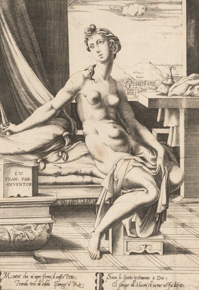 自殺の準備をしているルクレティア、約。 1542年。 作： Enea Vico