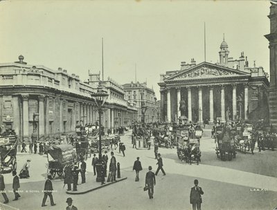 イングランド銀行と王立証券取引所、スレッドニードルストリート、ロンドン市、1890 作： English Photographer