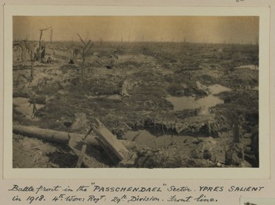 1918年のYPRES Salientの「PASSCHENDAEL」セクターのバトルフロント。 Worc：Regt：第29師団、最前線 作： English Photographer