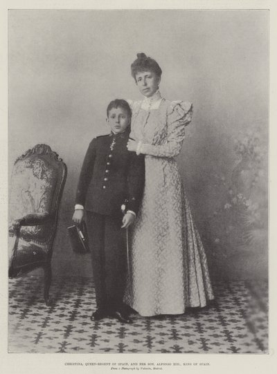 スペインのクイーンリージェント、クリスティーナと彼女の息子、スペインの王アルフォンソXIII 作： English Photographer