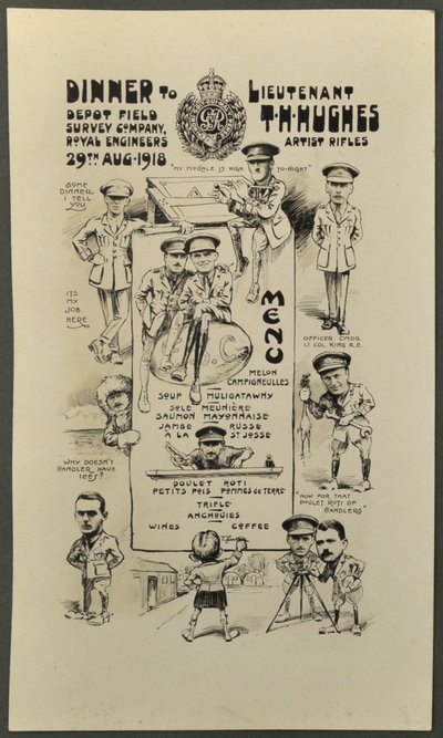 1918年8月29日、ロイヤルエンジニア、デポフィールドサーベイカンパニー、アーティストライフル、THヒューズ中尉への夕食 作： English Photographer