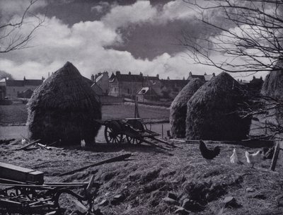 Oxton, Lauderdaleの農家の煙突と村の屋根（モノクロ写真 作： English Photographer
