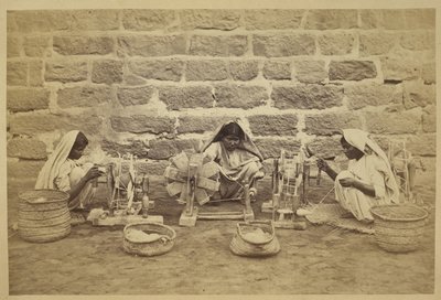 カラチ刑務所で糸車で綿を巻く女性受刑者。 撮影者：ミチエアンドカンパニー ｃ． 1873173 mm x 260 mm インド考古学調査 コレクション: インド オフィス シリーズ (第 52 巻)。 作： English Photographer