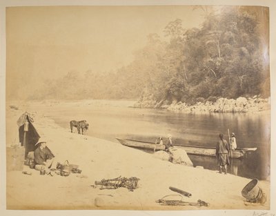 Bheerkotee 近くの Teesta のフェリー。  ダージリンの景色。 1870年代 作： English Photographer