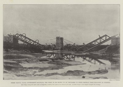 EstalurtからColensoへの退却でBoersによって最初に爆破されたFrere Bridge、Natal Government Railways 作： English Photographer