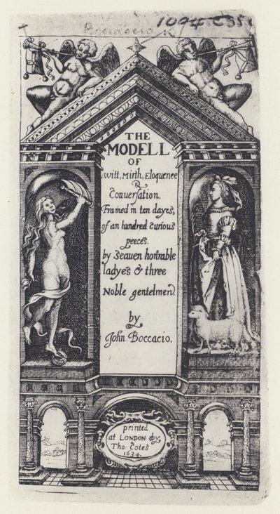 G・ボッカチオ『ウィットのモデル』『デカメロン』T・コーツ・フォー・B・アレン・アンド・W・ホープ 1634年（モノクロ写真 作： English Photographer