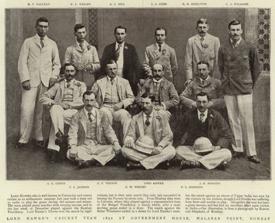 ロードホークスクリケットチーム1892年、ボンベイ、マラバーポイントの総督官邸 作： English Photographer