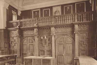 オックスフォードジーザス・カレッジ、ホール・スクリーン、1610年頃（モノクロ写真） 作： English Photographer