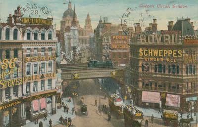 1913年に送付されたロンドンのルートゲートサーカスのポストカード（手描きの写真） 作： English Photographer