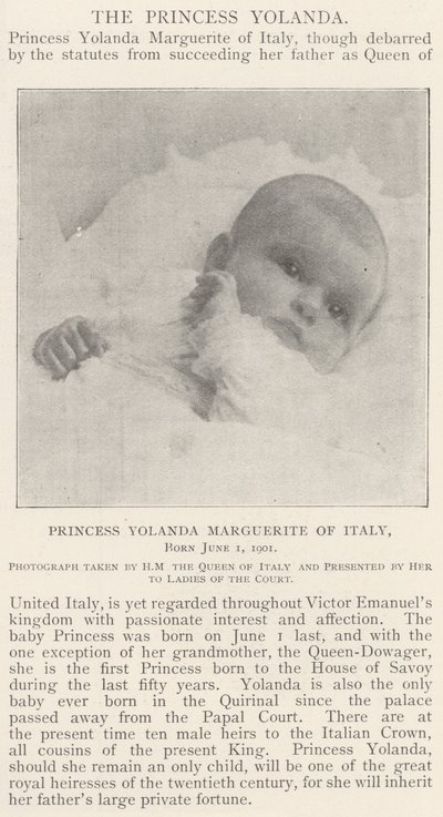 1901年6月1日生まれのイタリアのプリンセスヨランダマルグリット 作： English Photographer