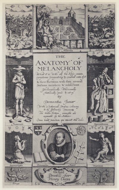 R Burton, The Anatomy of Melancholy, Third edition, J Lichfield for H Cripps, Oxford 1628 (b/w photo) 作： English Photographer