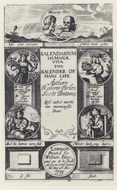 R Farley, Kalendarium humanae vitae, W Hope 1638 (白黒写真) 作： English Photographer