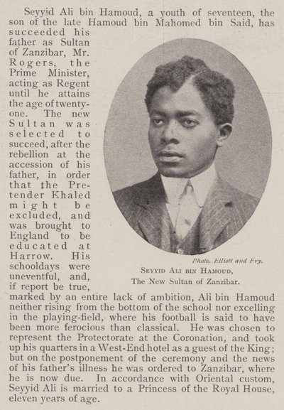 Seyyid Ali bin Hamoud、ザンジバルの新しいスルタン 作： English Photographer
