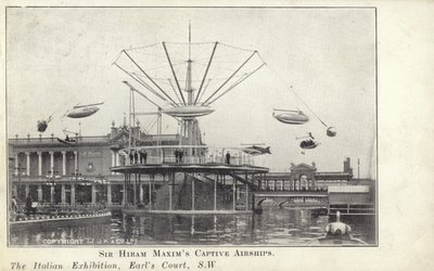 1904年にロンドンのアールズコートで行われたイタリアの展覧会で、ヒラムマキシム卿の捕虜飛行船 作： English Photographer