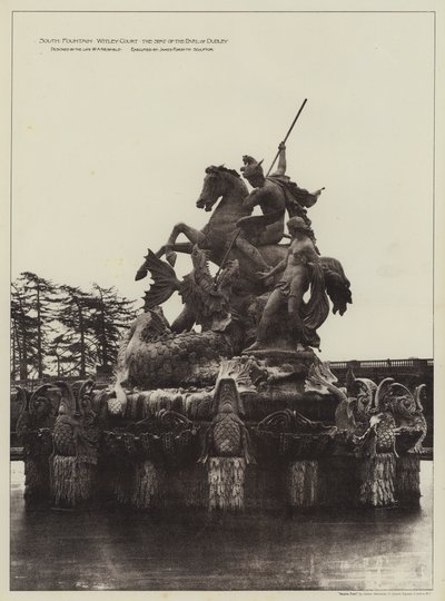 ダドリー伯爵の居城であるウィトリー・コートの南側の噴水（モノクロ写真 作： English Photographer