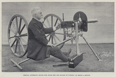 トルコのスルタンのために作られた特殊自動マキシム銃、毎分770発（モノクロ写真 作： English Photographer