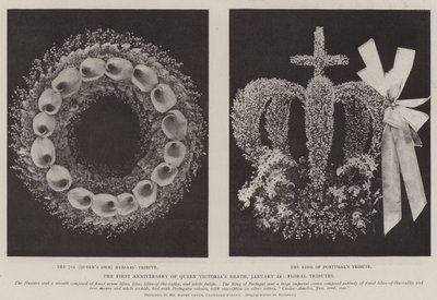 ビクトリア女王の死の最初の記念日、1月22日、花の捧げ物 作： English Photographer