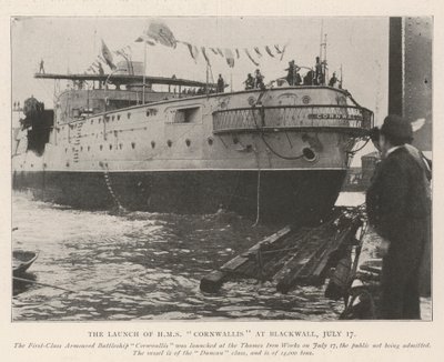 7月17日、ブラックウォールでのHMSコーンウォリスの打ち上げ 作： English Photographer