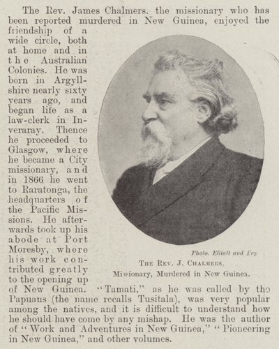 1901年4月、ニューギニアで宣教師、Jチャーマーズ牧師が殺害 作： English Photographer