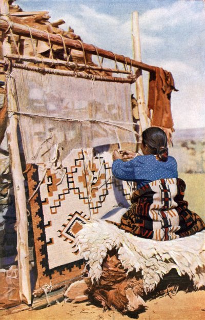 ナバホ族の毛布を織る（カラー写真） 作： English Photographer