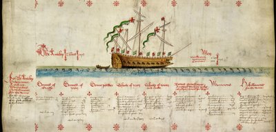 (ロールの 4 番目の船) 「アンテロープ」、「アンソニー ロール」から 1546 年に進水 作： English School