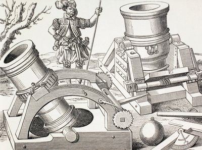 可動馬車の16世紀迫撃砲、1880年頃 作： English School