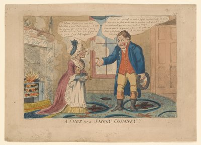 GMウッドワードによって描かれたスモーキーチムニーのキュア!!、1808（手塗りの彫刻） 作： English School