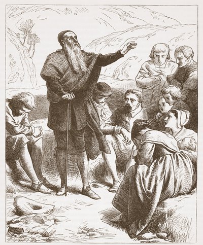 A Conventicle：Worship on the Hill-side、illustration from the History of Protestantism by James Aitken Wylie（1808-1890）、pub。 1878 作： English School
