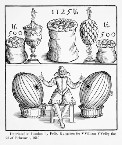 1615年、ロンドンのウィリアムウェルビーのフェリックスカイングストンによって印刷された、バージニア州の大スタンディングくじの次の抽選日を修正する宣言 作： English School