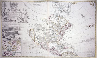 北米の見開き地図、c.1708-20 作： English School