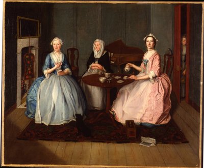 お茶を飲むインテリアの家族、c.1740 作： English School