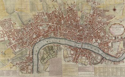 ロンドンとウェストミンスターの都市とサザーク特別区の新しい正確な計画、1725 作： English School
