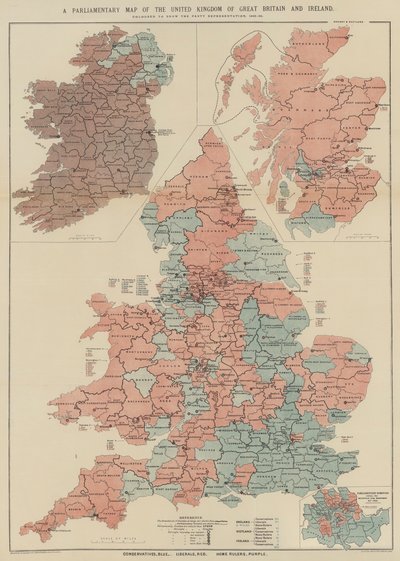 グレートブリテンおよびアイルランド連合王国の議会地図（カラーリトグラフ版 作： English School