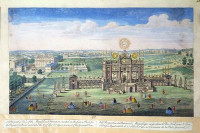 ロイヤル花火のグリーンパークに建てられた壮大な構造の透視図、1749年 作： English School