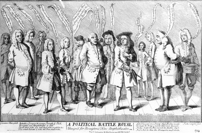 ブロートンズ新しい円形劇場のために設計された政治的バトルロイヤル、1743年頃 作： English School