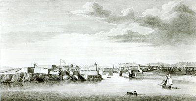 1818年にイギリス海軍の将校が描いた絵からピエールチャールズカノが彫刻した、海からのモロ城とハバナの街の展望 作： English School
