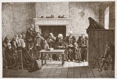 ユグノーの秘密の集会に取り組むプロテスタントの牧師。 1878 作： English School