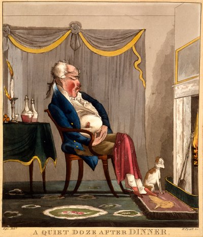 夕食後の静かな居眠り、H。Pyallによる印刷、c.1827-33（手塗りの彫刻） 作： English School