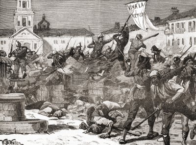 Uma insurreição republicana em Málaga, Espanha, durante a Revolução Gloriosa (La Gloriosa 作： English School