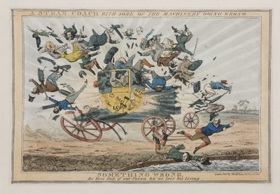 機械の一部が間違っている蒸気コーチ、c.1825 作： English School