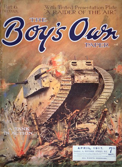 戦車の活躍」『ボーイズ・オウン・ペーパー』1917年4月号より（カラーリトグラフ 作： English School