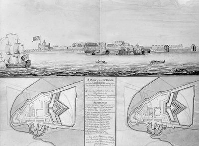 シアネスでの陛下の造船所の眺め、1698 作： English School