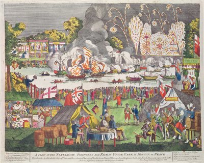 G.トンプソンによって出版された平和の名誉のハイドパークでのノーマチ、花火、フェアの眺め、1814 作： English School