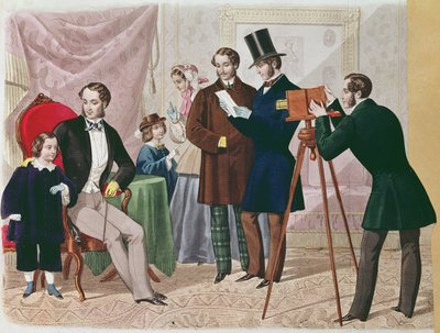 写真家への訪問、1857年（カラー彫刻） 作： English School