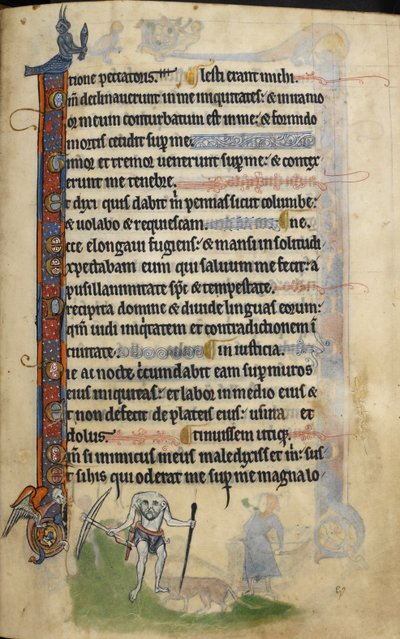 blemmyae、「The Rutland Psalter」のフォリオの足、1260年頃（ベラムにインクとカラー） 作： English School